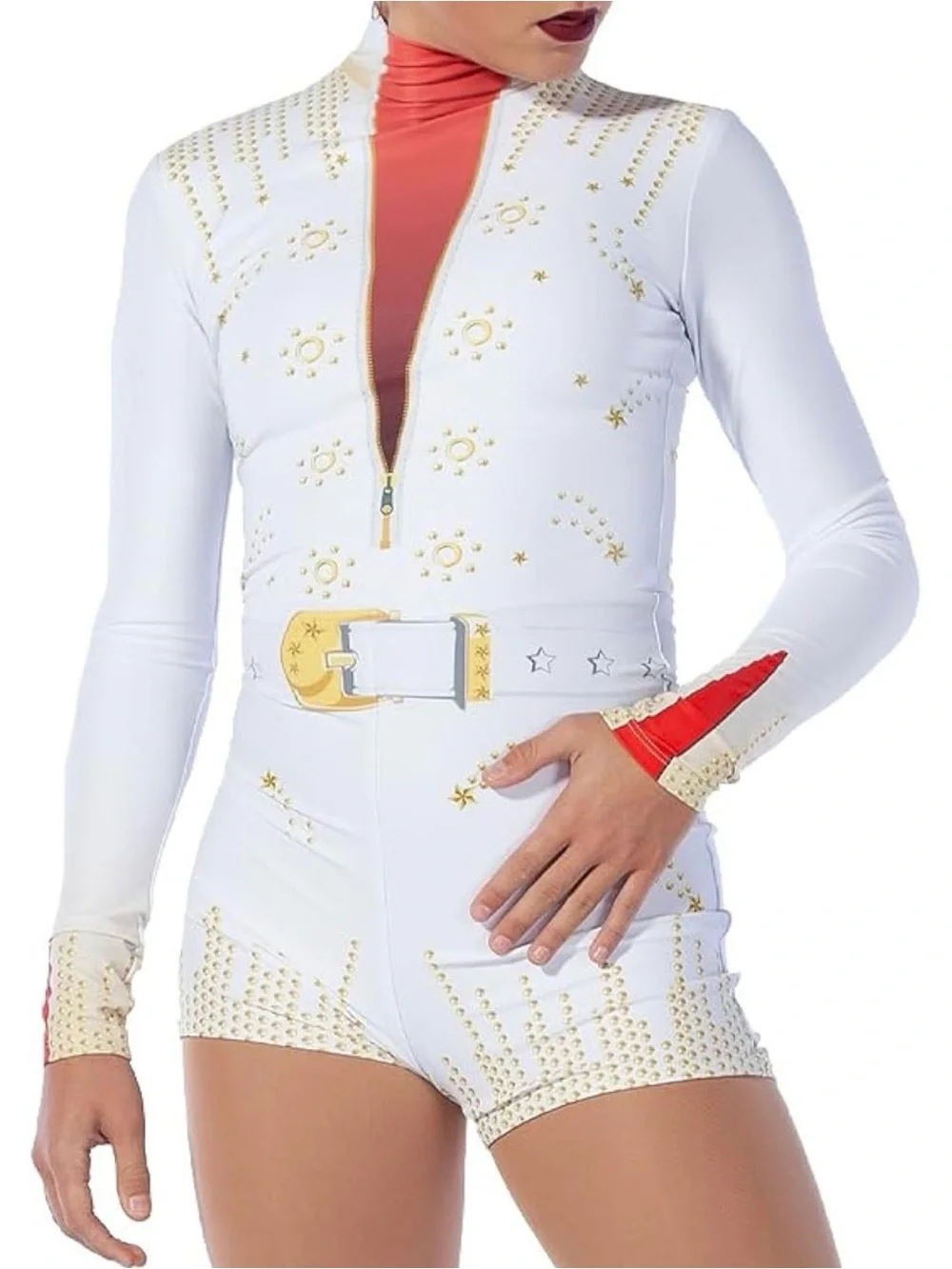 Alexandra Elvis-Inspired Kids Dance Biketard Costume in White and Red Youth 14